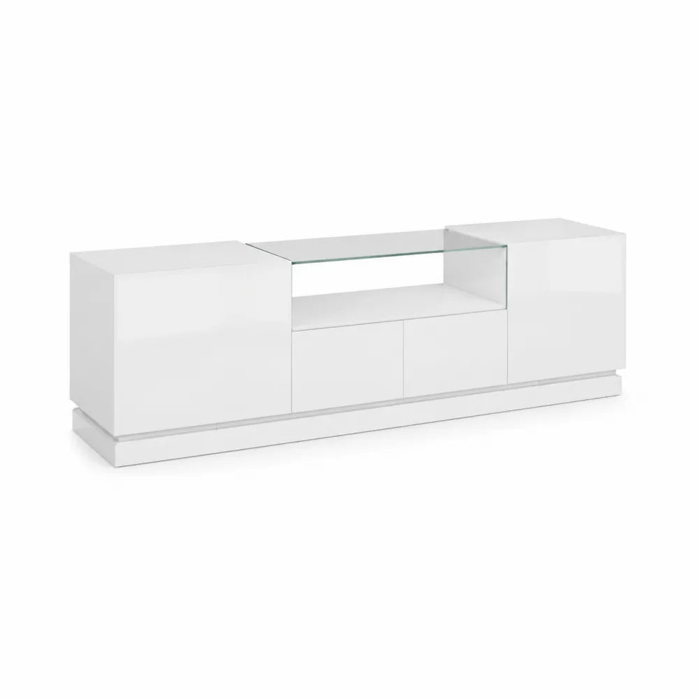 TV-Lowboard Wei? mit MDF und geh?rtetem Glas