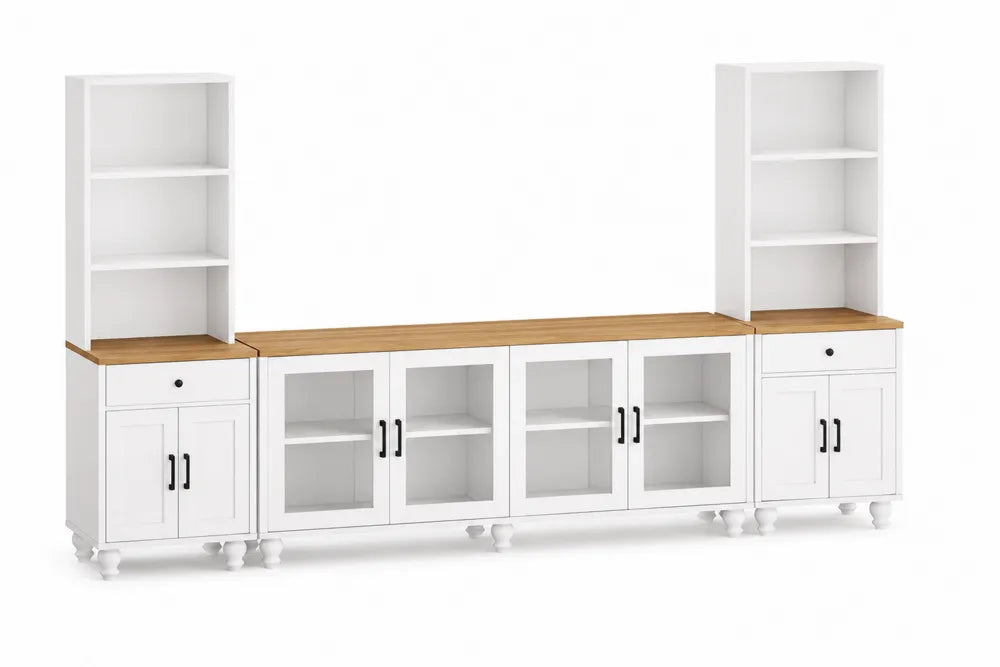 MDF Wei? Holz TV-Schrankwand mit Glas 200cm