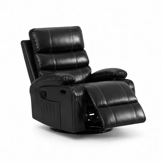 Schwarzer Leder-Relaxsessel mit Liege- und Drehfunktion