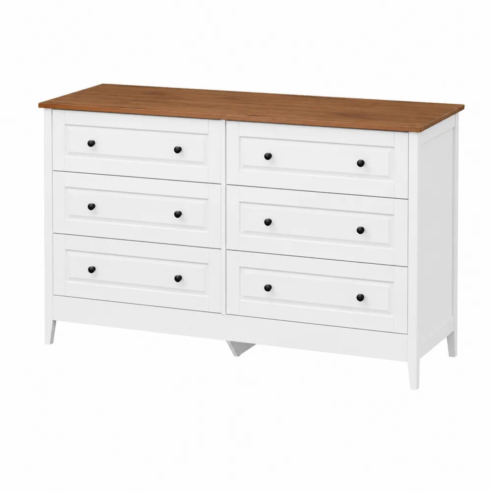 Kommode mit 6 Schubladen Wei? und Holzplatte