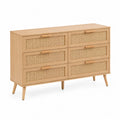 Kommode aus Holz mit Rattan, Sechsschubladen, Natur