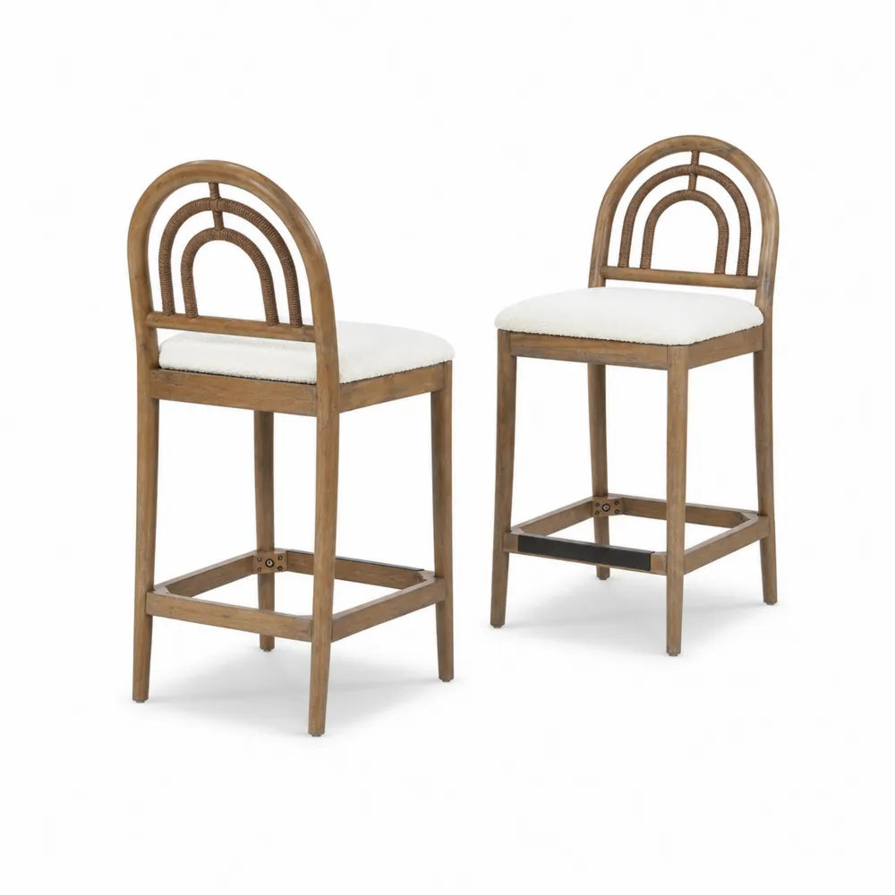2-teiliges Barhocker-Set aus Holz mit Baumwollbezug in Braun/Wei?