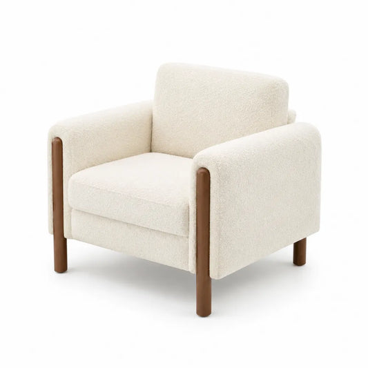 Sessel Boucl¨¦ Beige Holzbeinen
