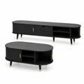 TV-M?bel und Couchtisch Set oval schwarz MDF-Holz