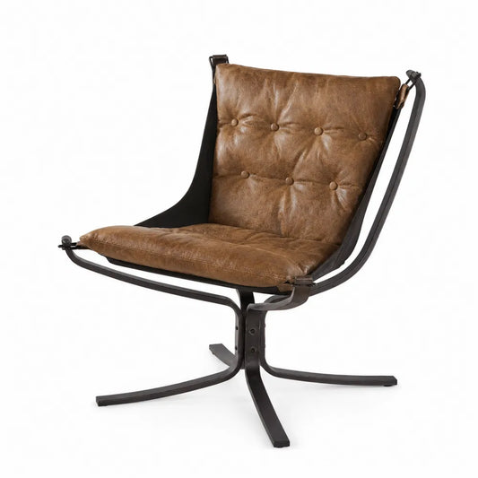 Lounge Sessel Stahl Echtleder Braun 70x60x80 cm