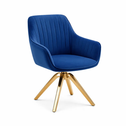 Drehstuhl aus Samt Blau mit Metallgestell Gold