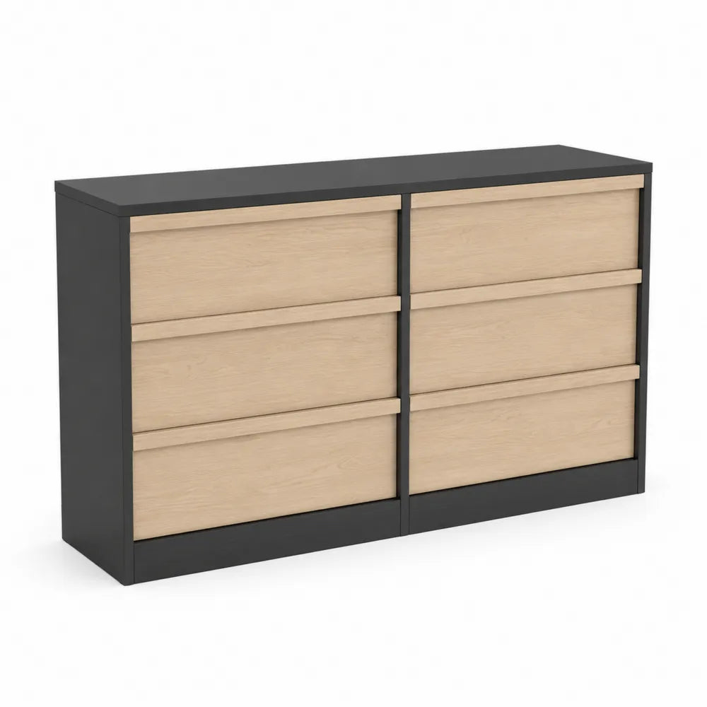Kommode Schwarz/Buche Holz mit Buchenfurnier und Lackiertem Sperrholz 120x40x80 cm