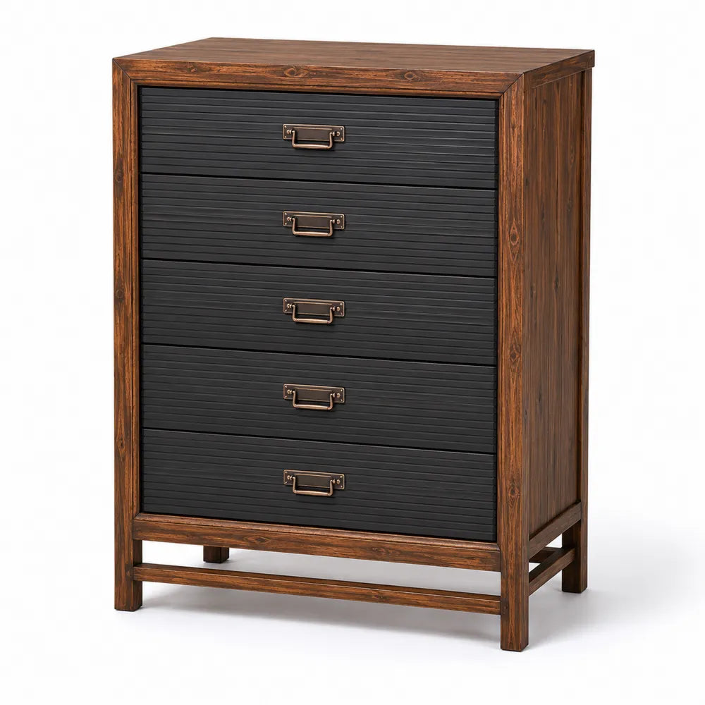 Kommode aus Holz und Metall mit f¨¹nf Schubladen Braun Schwarz 120x80x40cm
