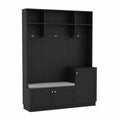 Schwarze Garderobe aus Holz mit Sitzbank und Haken